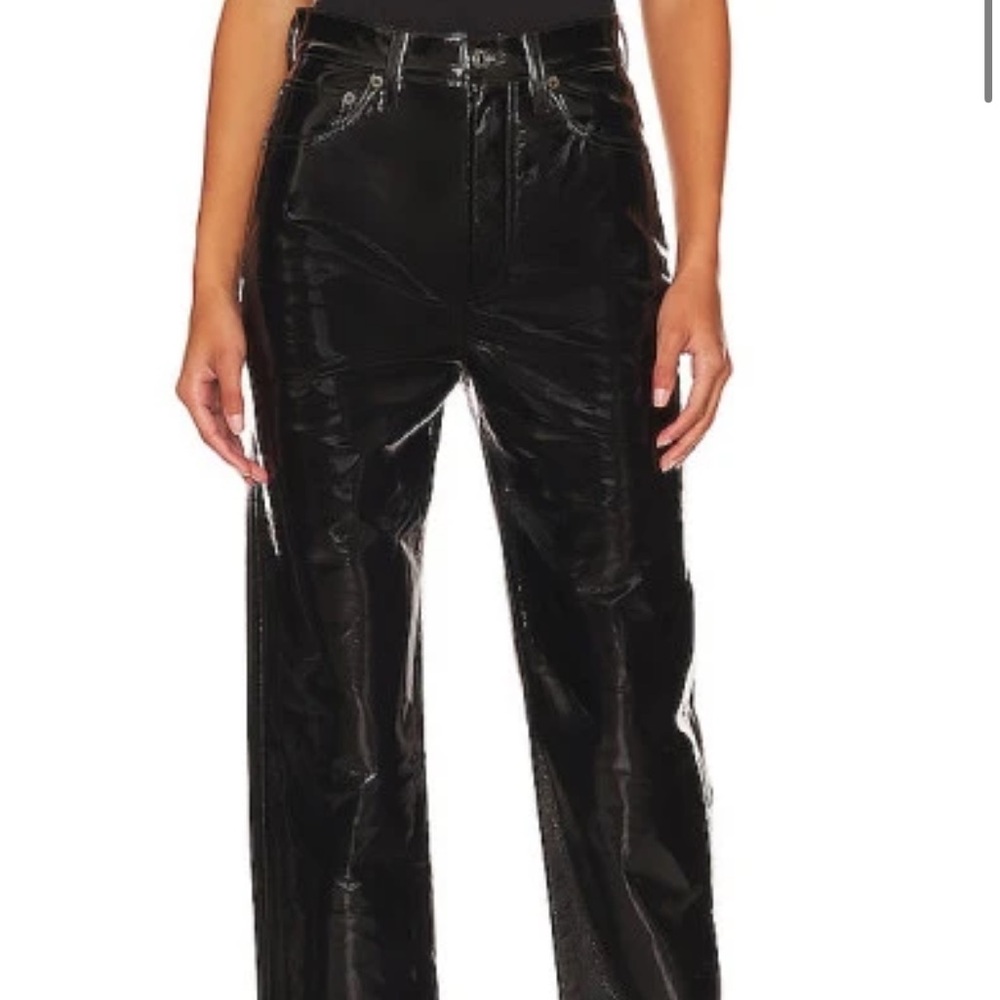 Agolde black recycled leather 90’s pinch waist pants, size 25. New with tags